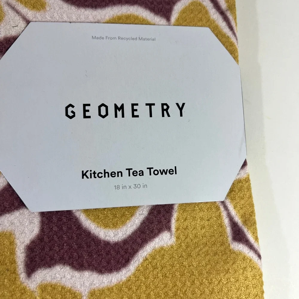 Geometry Tea Towel Abstract Floral Mustard Purple NIP 18 x 30